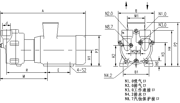 2BV2水環真空泵外形尺寸圖