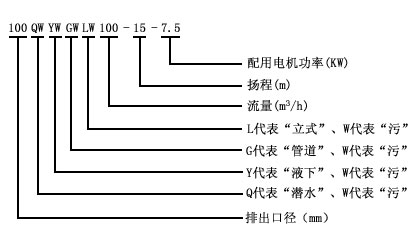 LW直立式無堵塞排污泵型號意義